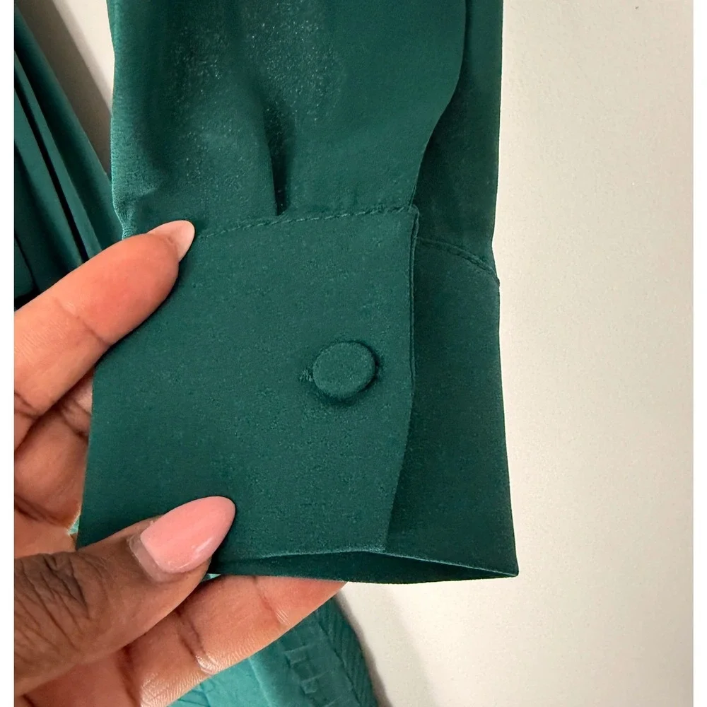 Milva Mi Shirt Dress Green Pleated Long Sleeve Belter Classy Maxi Modest Medium‎
